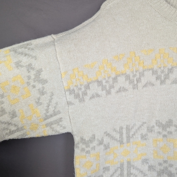 Lucky Brand Sweater XL Cream/Gray/Yellow Crewneck Fuzzy - Picture 3 of 11